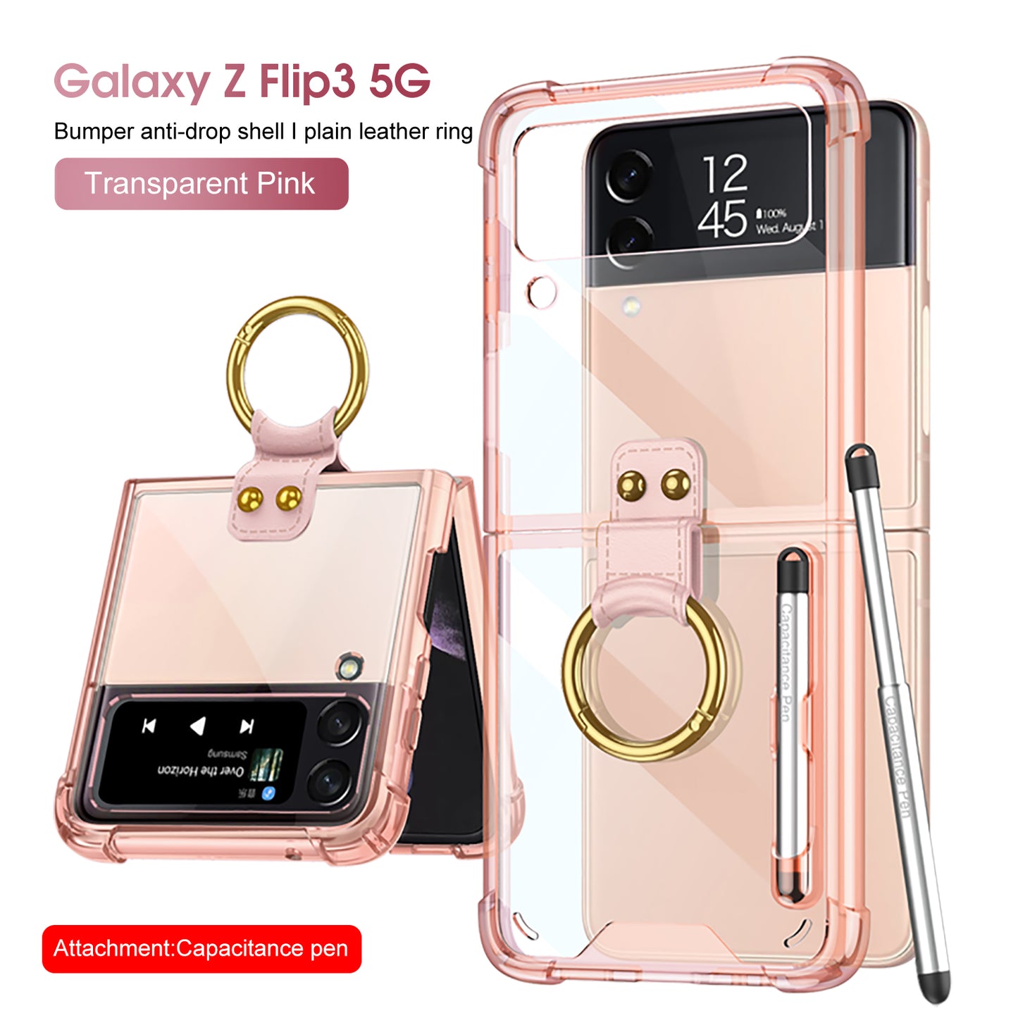 Airbag Corner Hard Silicone Case For Samsung Galaxy Z Flip 3 5G Case Included Capacitance Pen Slot