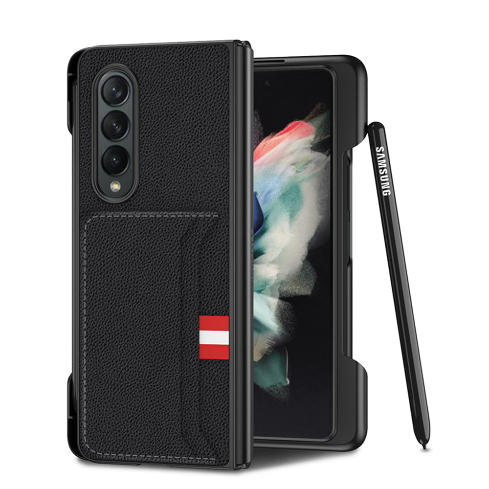 Leather Card Slot Phone Case For Samsung Galaxy Z Fold 3 5G Case With Pen Slot Edge Hard Cover For Samsung Z Fold 3