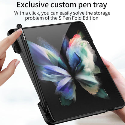 Leather Card Slot Phone Case For Samsung Galaxy Z Fold 3 5G Case With Pen Slot Edge Hard Cover For Samsung Z Fold 3