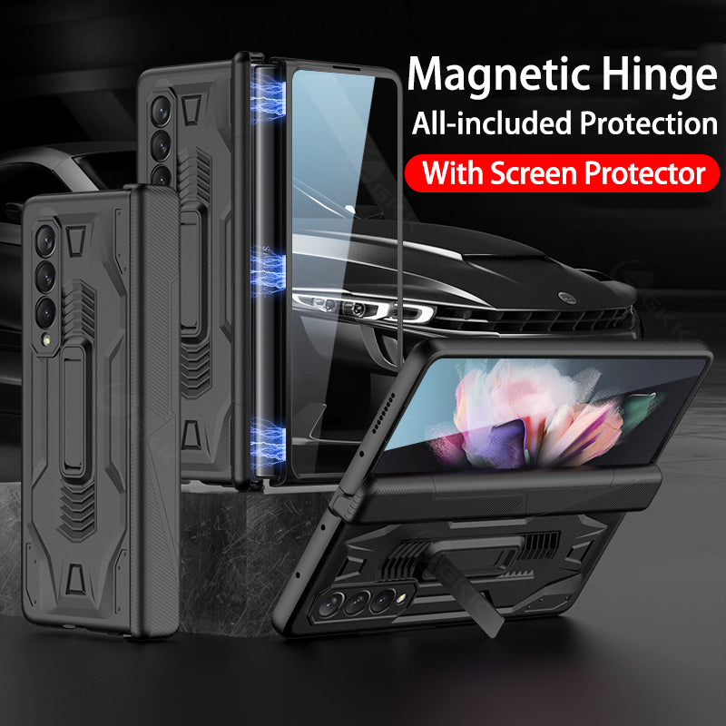 Magnetic Hinge Case For Samsung Galaxy Z Fold 3 Case Armor All-included With Glass Hard Cover For Galaxy Z Fold 3