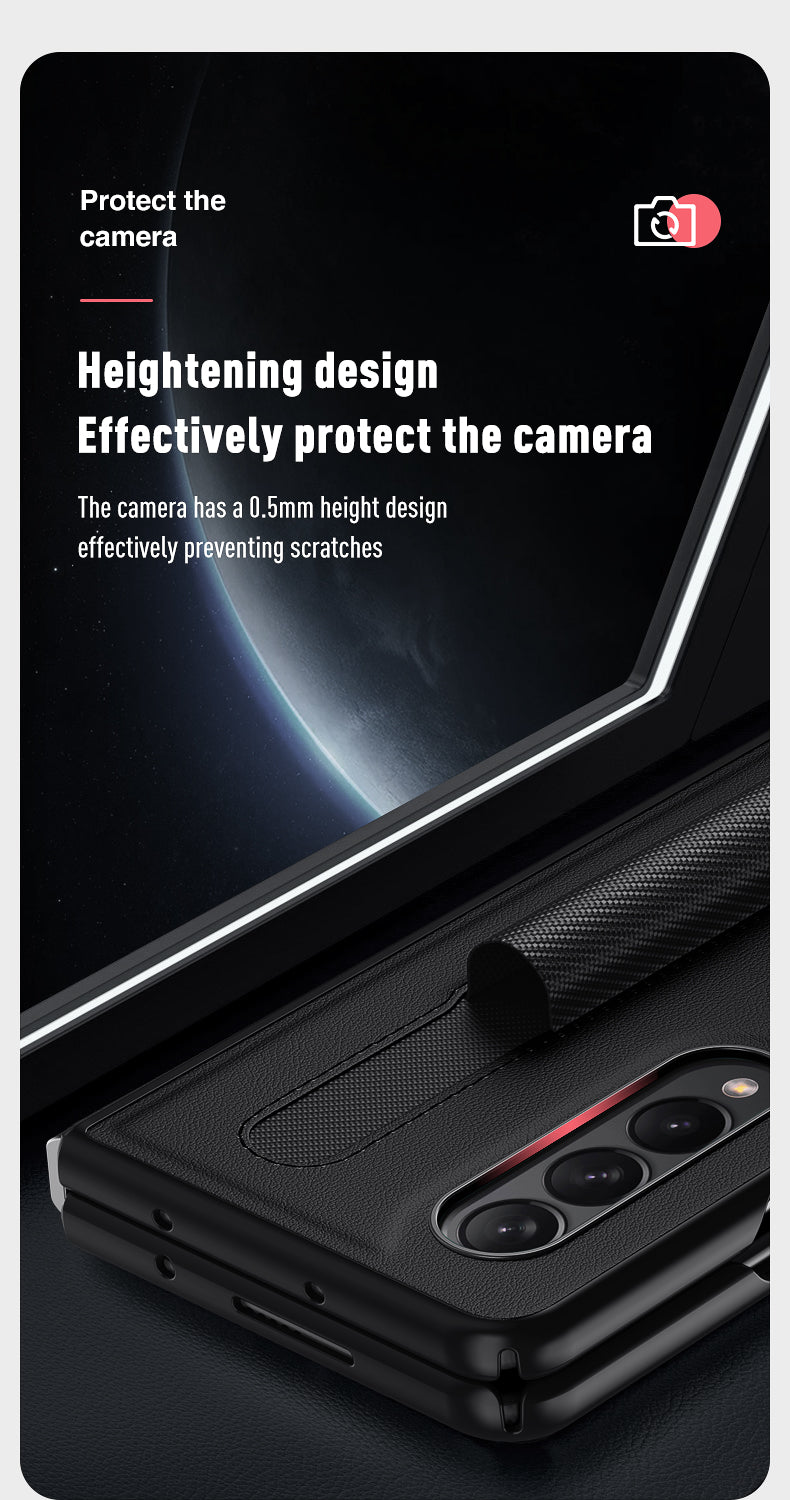 Anti-Fingerprint Thin Leather Case for Samsung Galaxy Z Fold 3 5G Fold3 Fashion Pen Holder Design Phone Cover