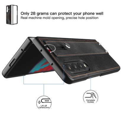 Samsung Galaxy Z Fold 3 5G Case Slim Lightweight Genuine Leather Hand Strap Protective Shockproof Cover