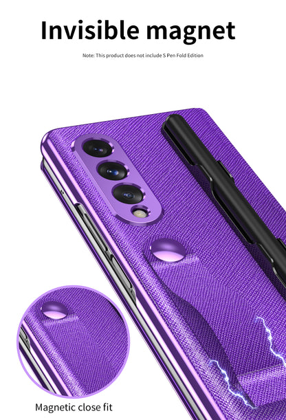 Electroplating Mirror Case For Samsung Galaxy Z Fold 3 5G Grip Hand Strap With S Pen Slot For Samsung W22 360 Full Protective