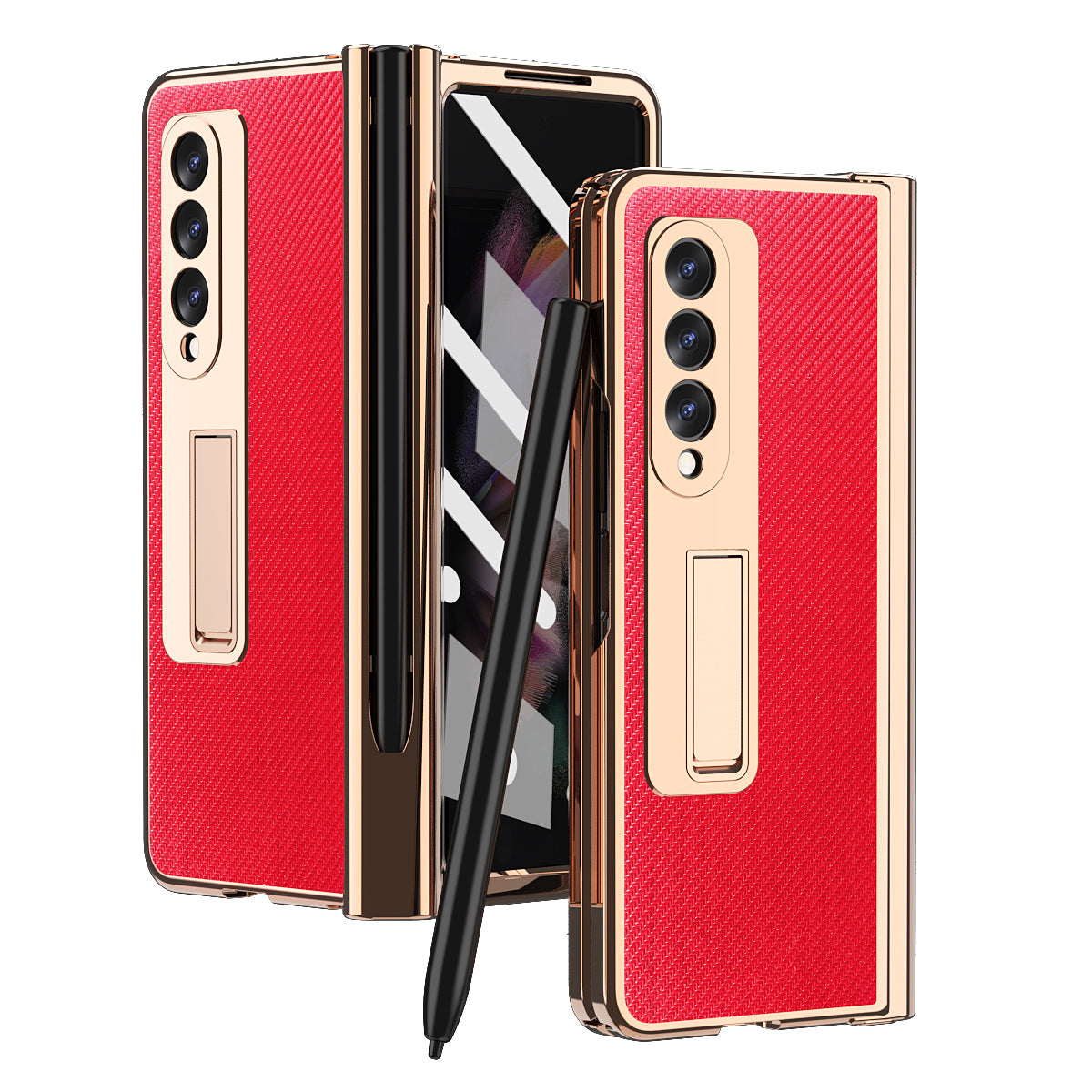 Samsung Galaxy Z Fold 4 3 2 5G Case 2 PCS Hinge Pen Slot Front Screen Glass With Capacitive Pen