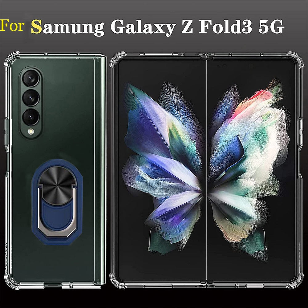 Ring Case for Galaxy Z Fold 3 Reinforced Corners Shockproof  Soft TPU Bumper  Back Airbag Case For Samsung Galaxy Z Fold3 5G