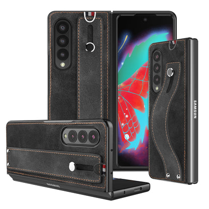 Samsung Galaxy Z Fold 3 5G Case Slim Lightweight Genuine Leather Hand Strap Protective Shockproof Cover