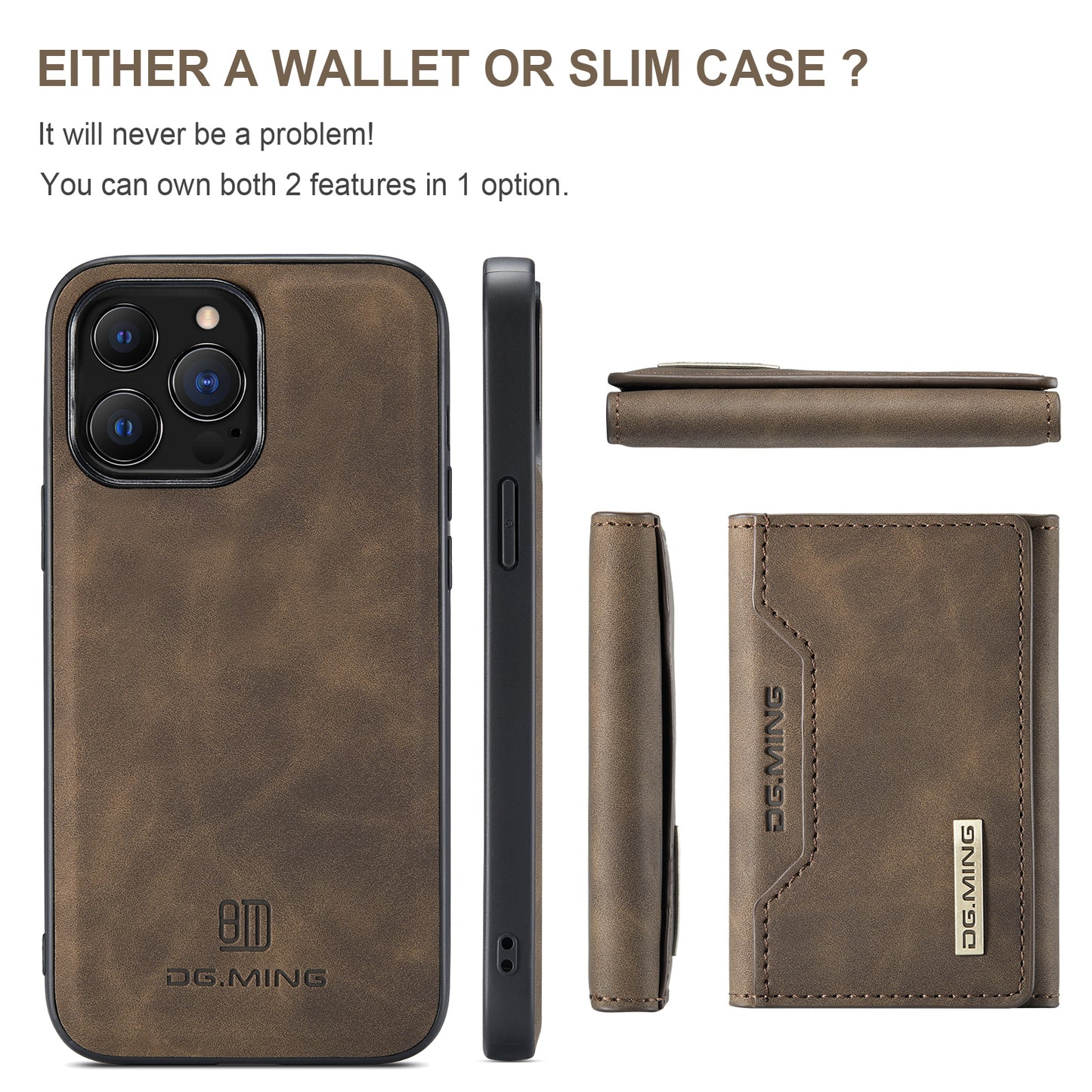 Leather 2 in 1 Detachable Back Cover For iPhone 14 13 Wallet Case with Card Holder