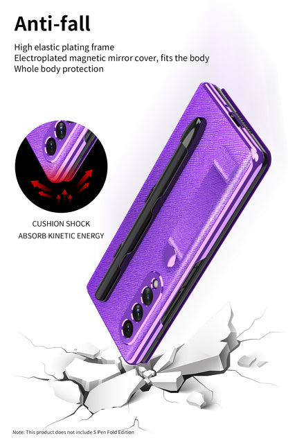 Electroplating Mirror Case For Samsung Galaxy Z Fold 3 5G Grip Hand Strap With S Pen Slot For Samsung W22 360 Full Protective