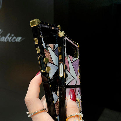 Luxury Rhombus Pattern Ring Holder Protective Case For Samsung Galaxy Z Flip4 Flip3 5G pphonecover