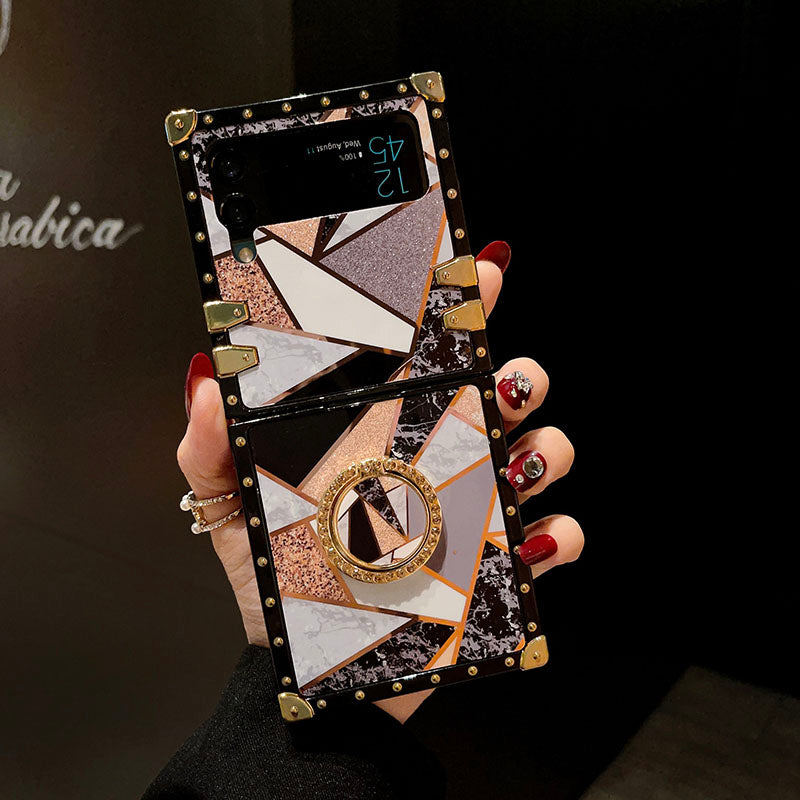 Luxury Rhombus Pattern Ring Holder Protective Case For Samsung Galaxy Z Flip4 Flip3 5G pphonecover