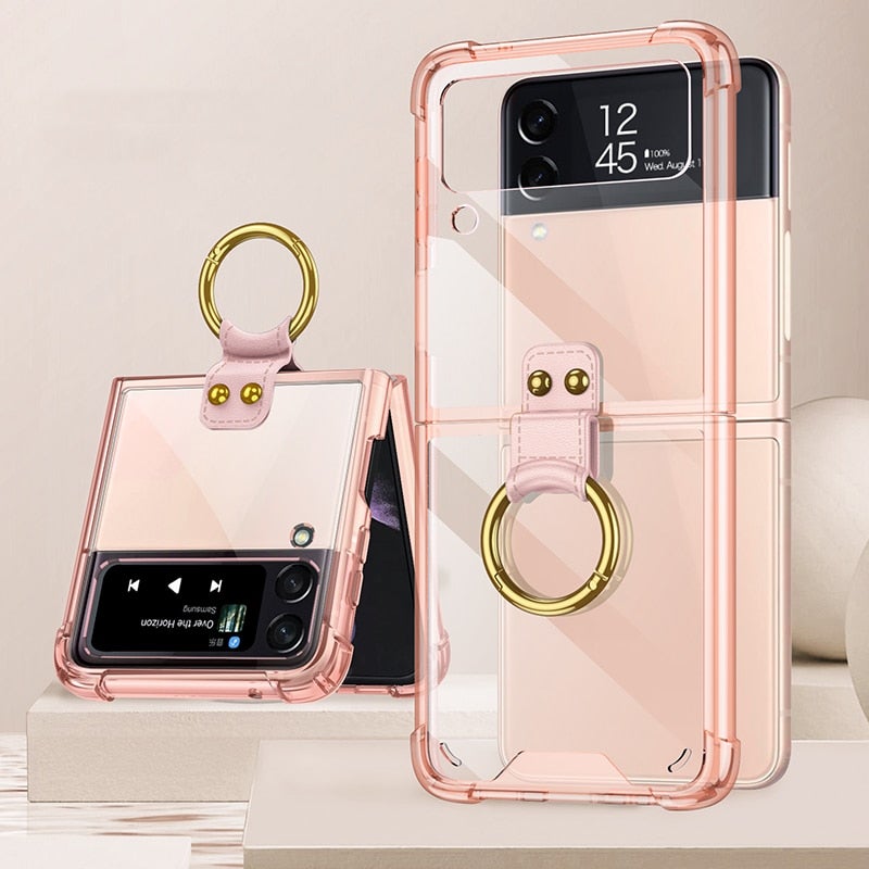 Luxury Plating Transparent Ring Holder Case For Samsung Galaxy Z Flip 3 5G - VooChoice