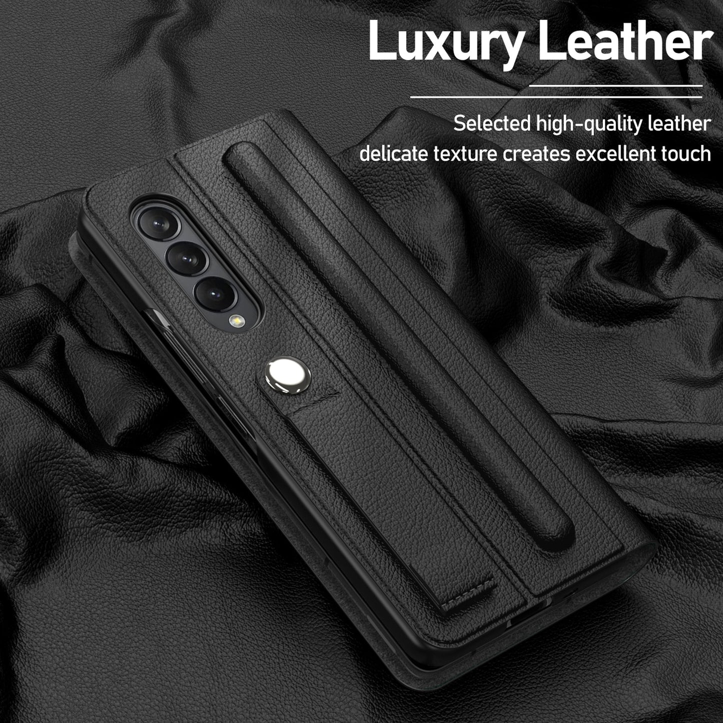 Pattern Leather For Samsung Galaxy Z Fold 3 5G Case With S Pen Holder Hand Grip Strap