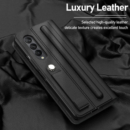 Pattern Leather For Samsung Galaxy Z Fold 3 5G Case With S Pen Holder Hand Grip Strap