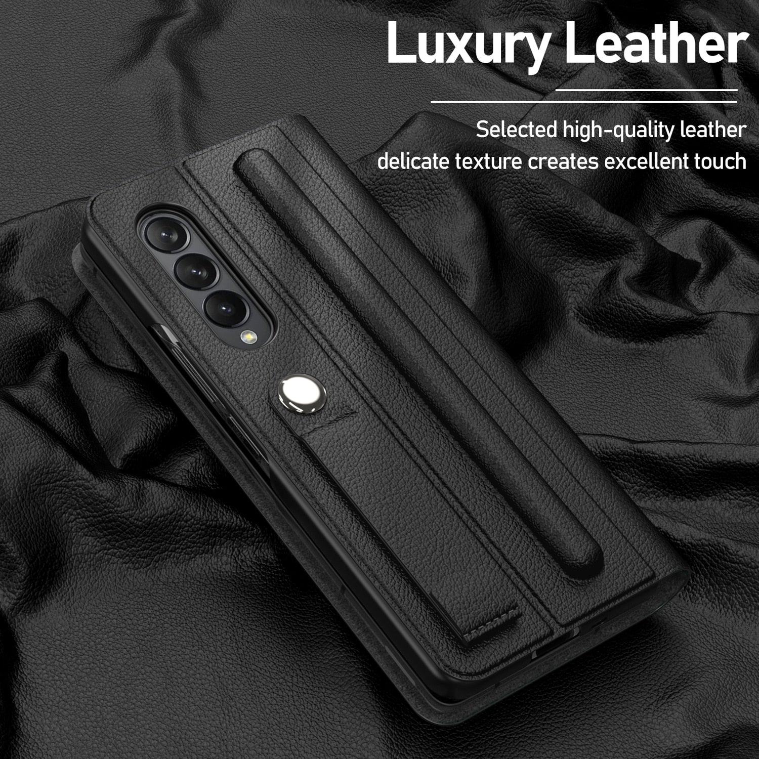 Exquisite Samsung Z Fold 3 Case with S Pen Holder (Color: Black)