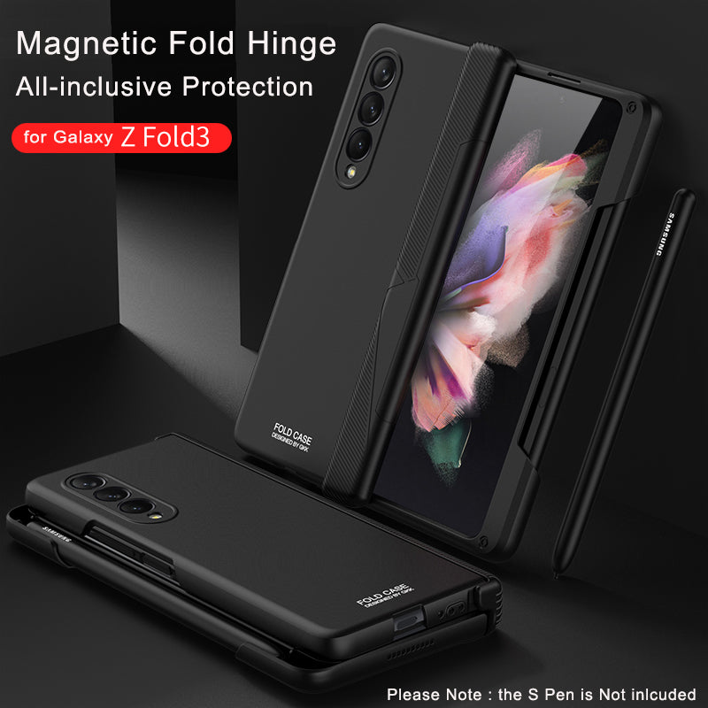 Magnetic Fold Hinge Funda Case For Samsung Galaxy Z Fold 3 5G with Pen Holder S Pen Slot