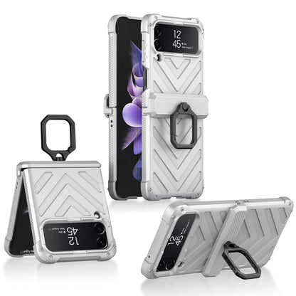 Magnetic Hinge Hard Armor Shockproof Case For Samsung Galaxy Z Flip 3 5G Case with Ring Holder Support Wireless Charging