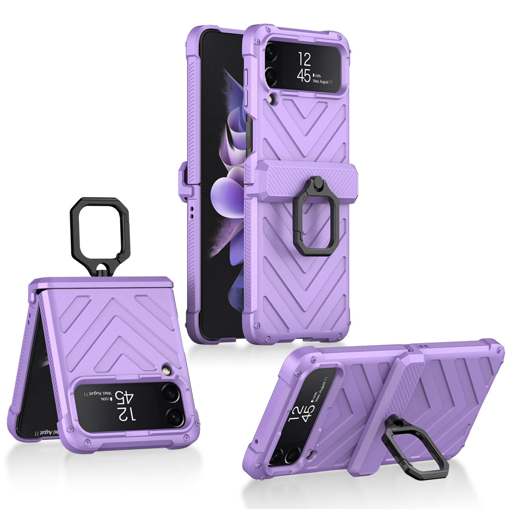 Magnetic Hinge Hard Armor Shockproof Case For Samsung Galaxy Z Flip 3 5G Case with Ring Holder Support Wireless Charging