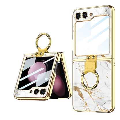Samsung Z Flip5 Electroplating Painted Phone Case with Ring Screen Protector