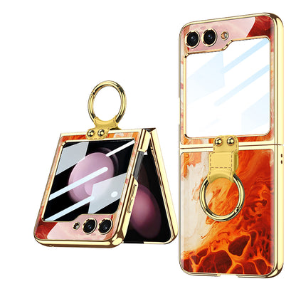 Samsung Z Flip5 Electroplating Painted Phone Case with Ring Screen Protector