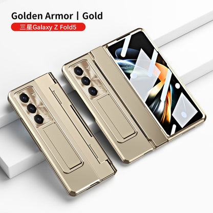 Plated Galaxy Z Fold5 Case with Front Screen Protector & Flat Hinge Protection & Hidden Stand