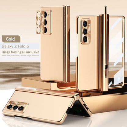 Electroplated Folding Case For Galaxy Z Fold5 With Double Hinge Protector and Free Stylus