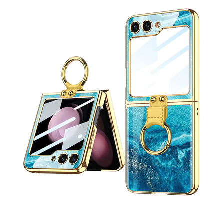 Samsung Z Flip5 Electroplating Painted Phone Case with Ring Screen Protector