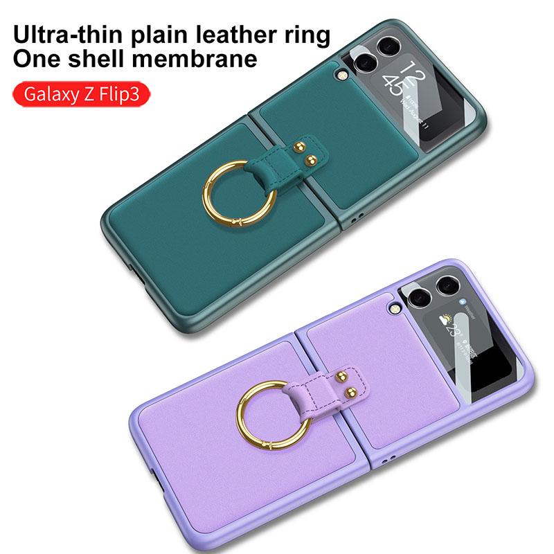 Original Leather Back Screen Tempered Glass Hard Frame Cover For Samsung Z Flip 3 5G - GiftJupiter