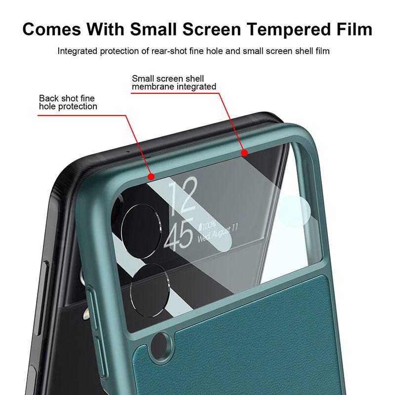 Original Leather Back Screen Tempered Glass Hard Frame Cover For Samsung Z Flip 3 5G - GiftJupiter