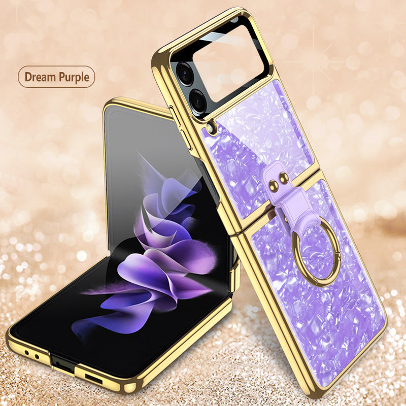 PC Plating Ring Holder Case For Samsung Galaxy Z Flip 4 5G Phone Case Fashion Anti Drop accessories protective funda for flip4