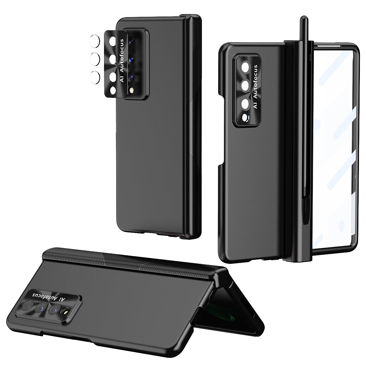 Pen Holder Luxury Full Protection Case for Samsung Galaxy Z Fold4 5G Fold3 with Tempered Glass Film