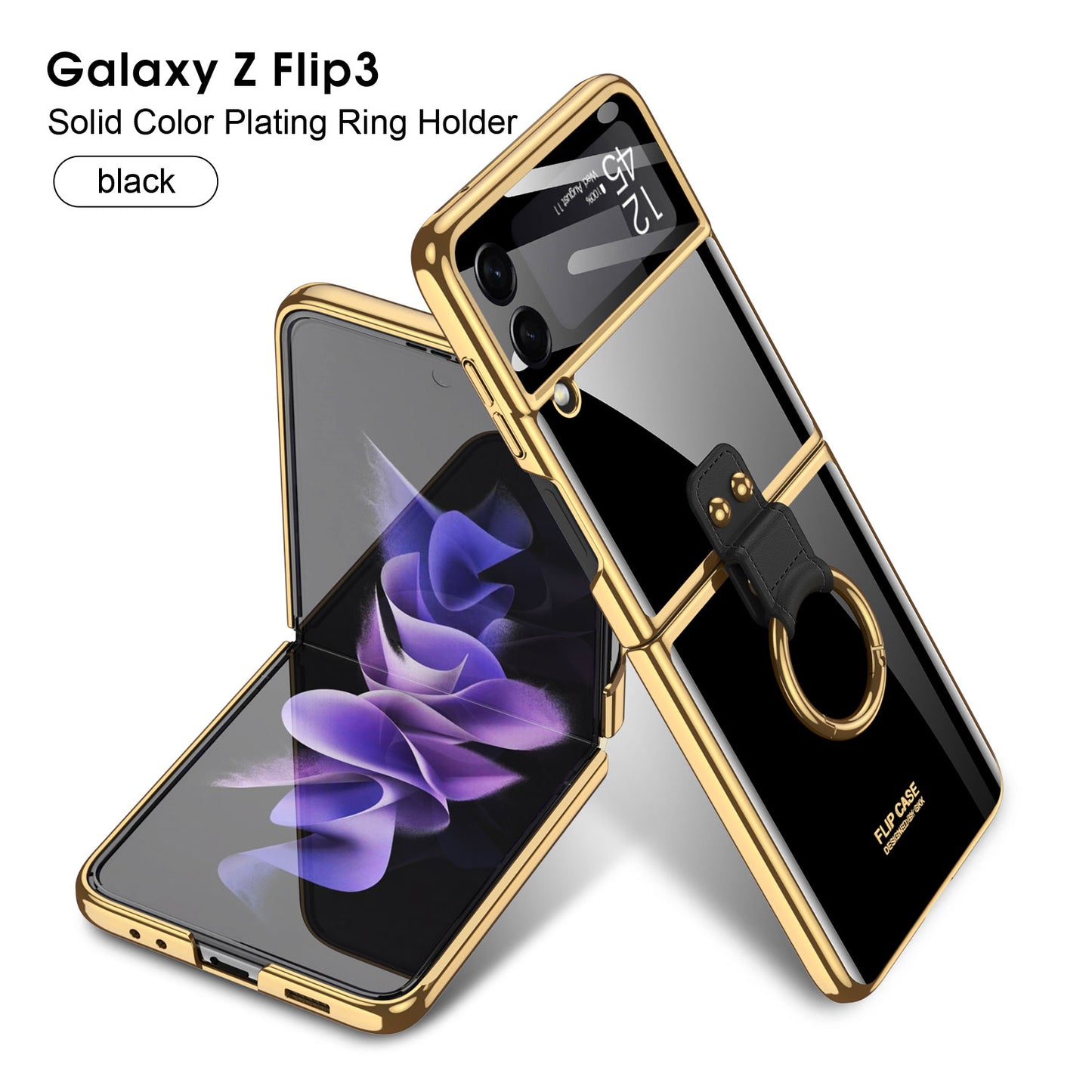 Electroplate Tempered Glass Phone Case For Samsung Galaxy Z Flip 3 5G Case Ring Holder Cover For Galaxy Z Flip3 5G