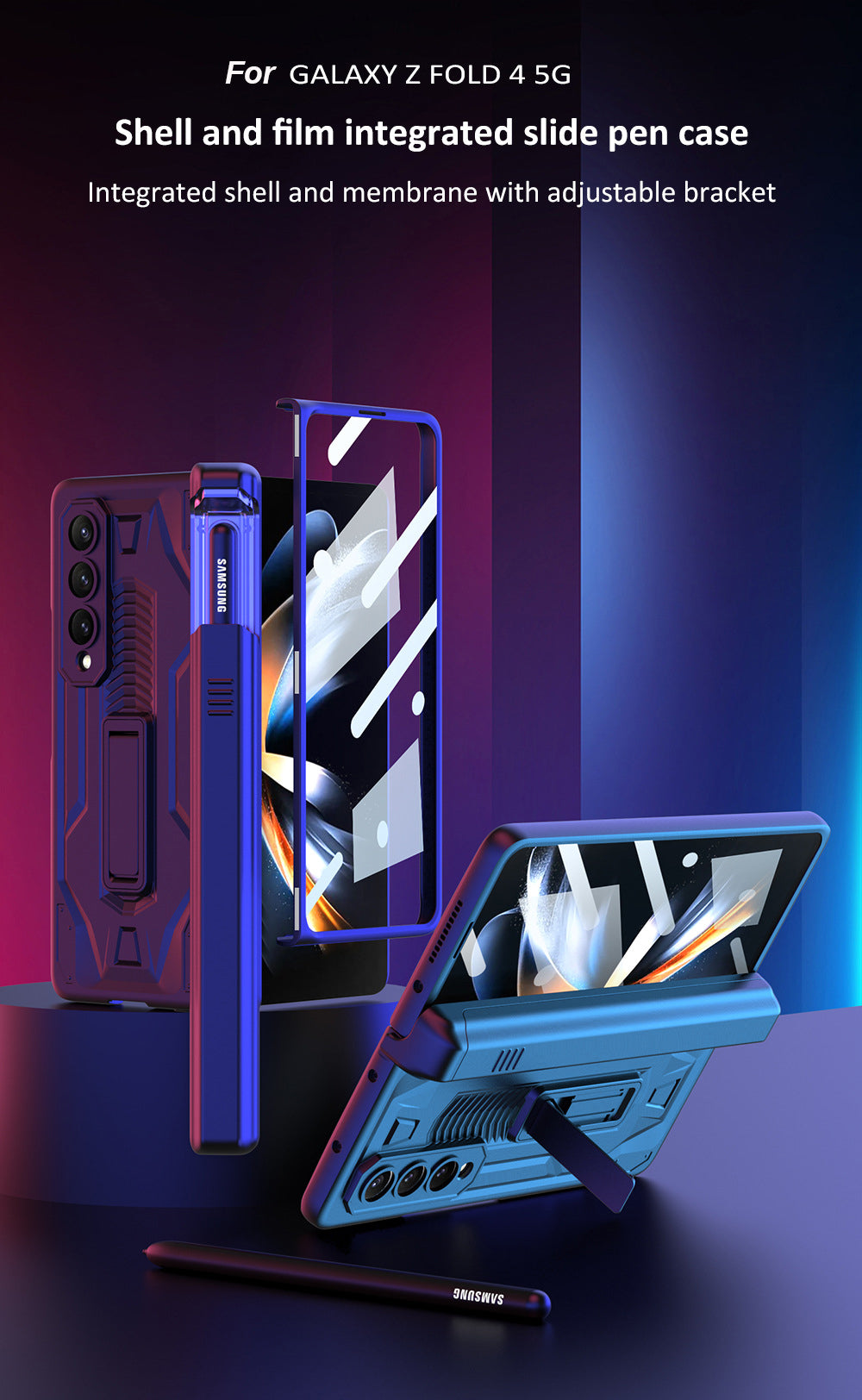 Shockproof Armor Cover For Samsung Galaxy Z Fold4 5G Case With Magnetic Hinge Slide Pen Slot & Film