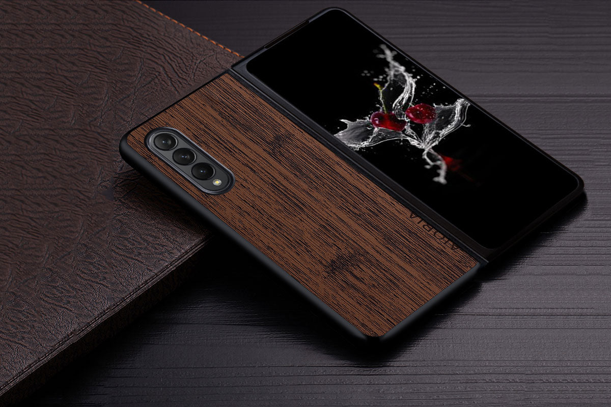 Samsung Galaxy Z Fold 3 4 5G Z Fold3 Funda Bamboo Wood Pattern Leather Cover Luxury Coque For Galaxy z Fold4 5G Case