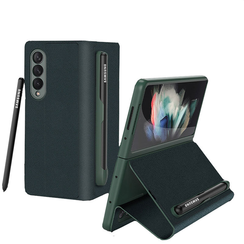 Luxury Leather All-included Cover With S Pen Slot For Galaxy Z Fold3 5G