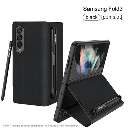 Luxury Leather All-included Cover With S Pen Slot For Galaxy Z Fold3 5G