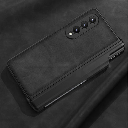 Magnetic Hinge Matte Leather Hard Case For Samsung Galaxy Z Fold 4 5G Cover Front Tempered Glass