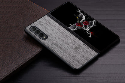 Samsung Galaxy Z Fold 3 4 5G Z Fold3 Funda Bamboo Wood Pattern Leather Cover Luxury Coque For Galaxy z Fold4 5G Case