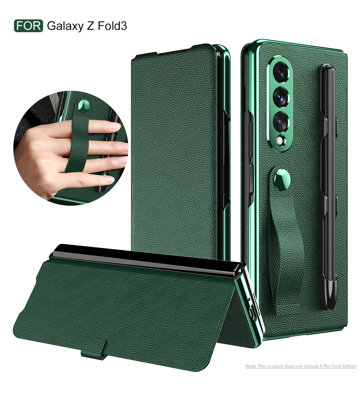 Z Fold 3 Leather Case Protable Hand Strap For Samsung Galaxy W22 5G With S Pen Rack Magnetic Fold Case For Samsung Z Fold3 5G