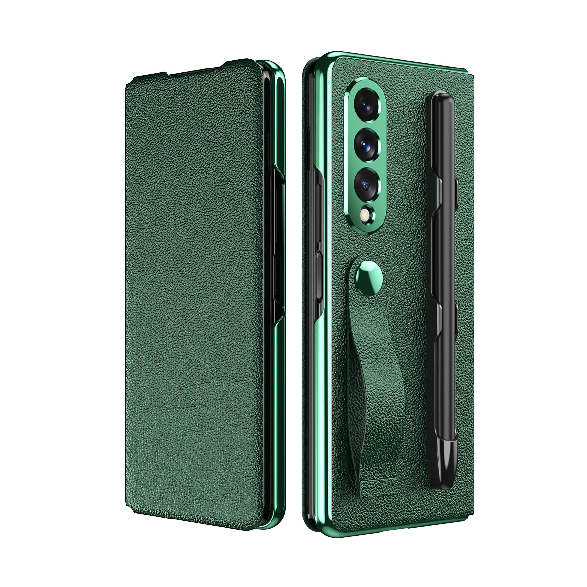 Z Fold 3 Leather Case Protable Hand Strap For Samsung Galaxy W22 5G With S Pen Rack Magnetic Fold Case For Samsung Z Fold3 5G