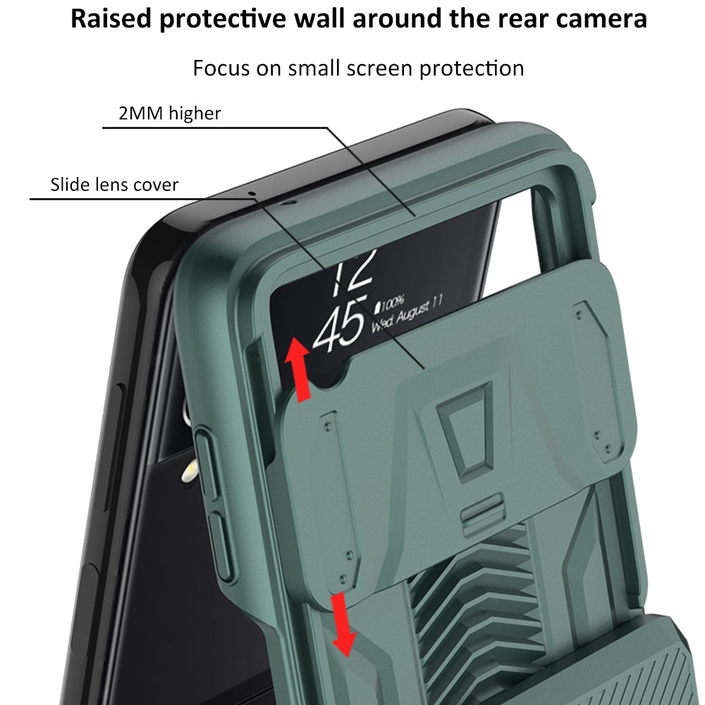 Magnetic Hinge Hard Armor Shockproof Case For Samsung Galaxy Z Flip 4 5G With Slide Lens Cover