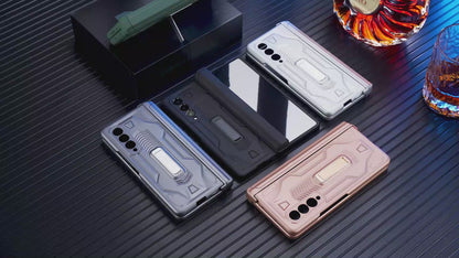 Magnetic Galaxy Z Fold4 5G Cover Folding Armor Case With Film & Slide Pen Slot and Kickstand