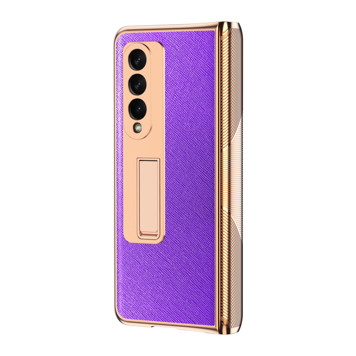 Electroplating & Leather  Folding Protection Case For Samsung Galaxy Z Fold 3 With HD Tempered Glass And Anti-slip Hinge Protection