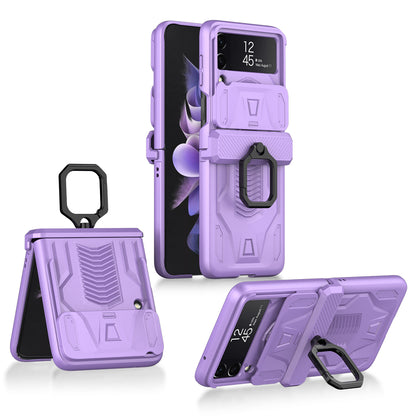 Magnetic Shockproof Armor Case For Galaxy Z Flip4 5G With Slide Lens Cover Support Wirless Charging