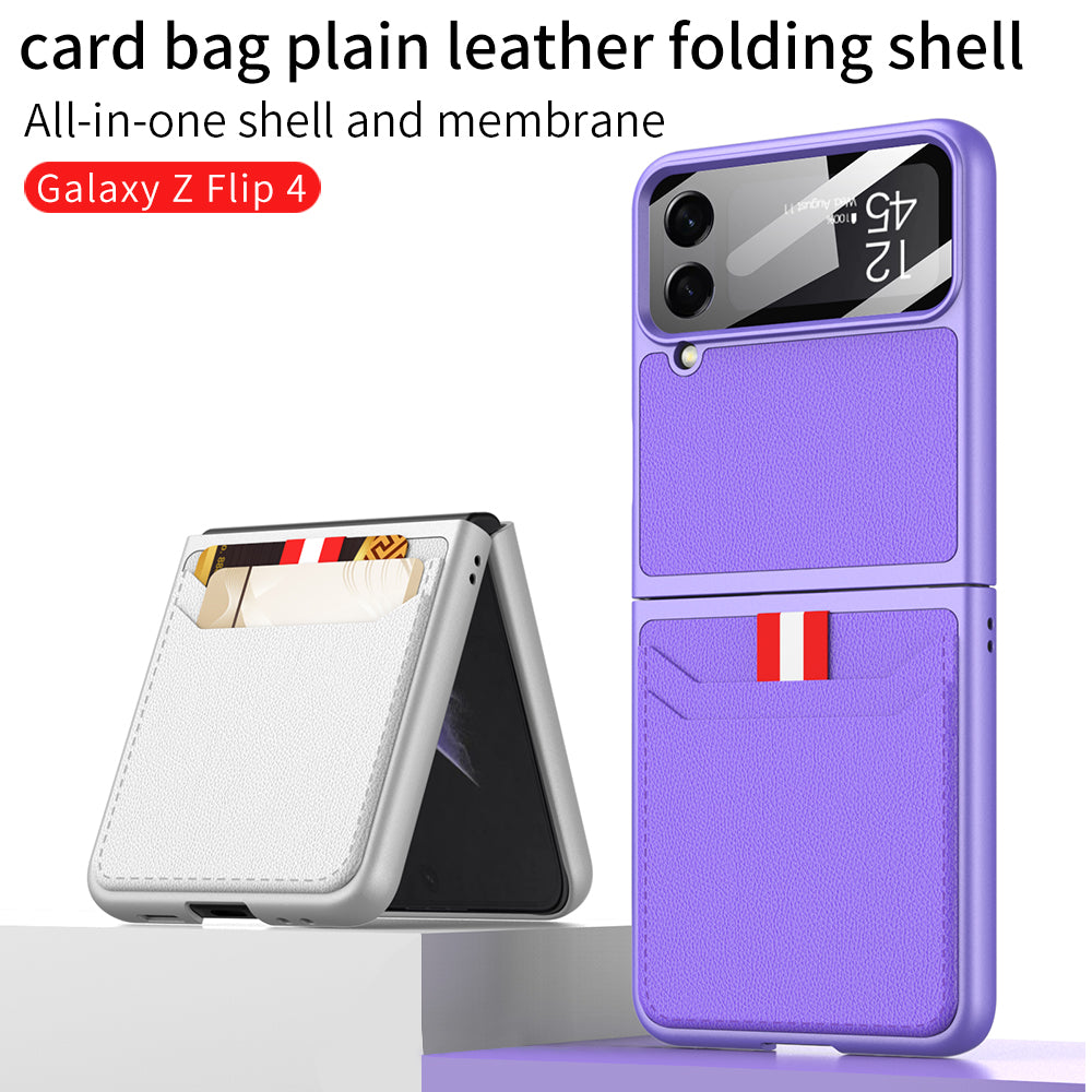 Galaxy Z Flip4 5G Leather Card Holder Case with Back Screen Protector