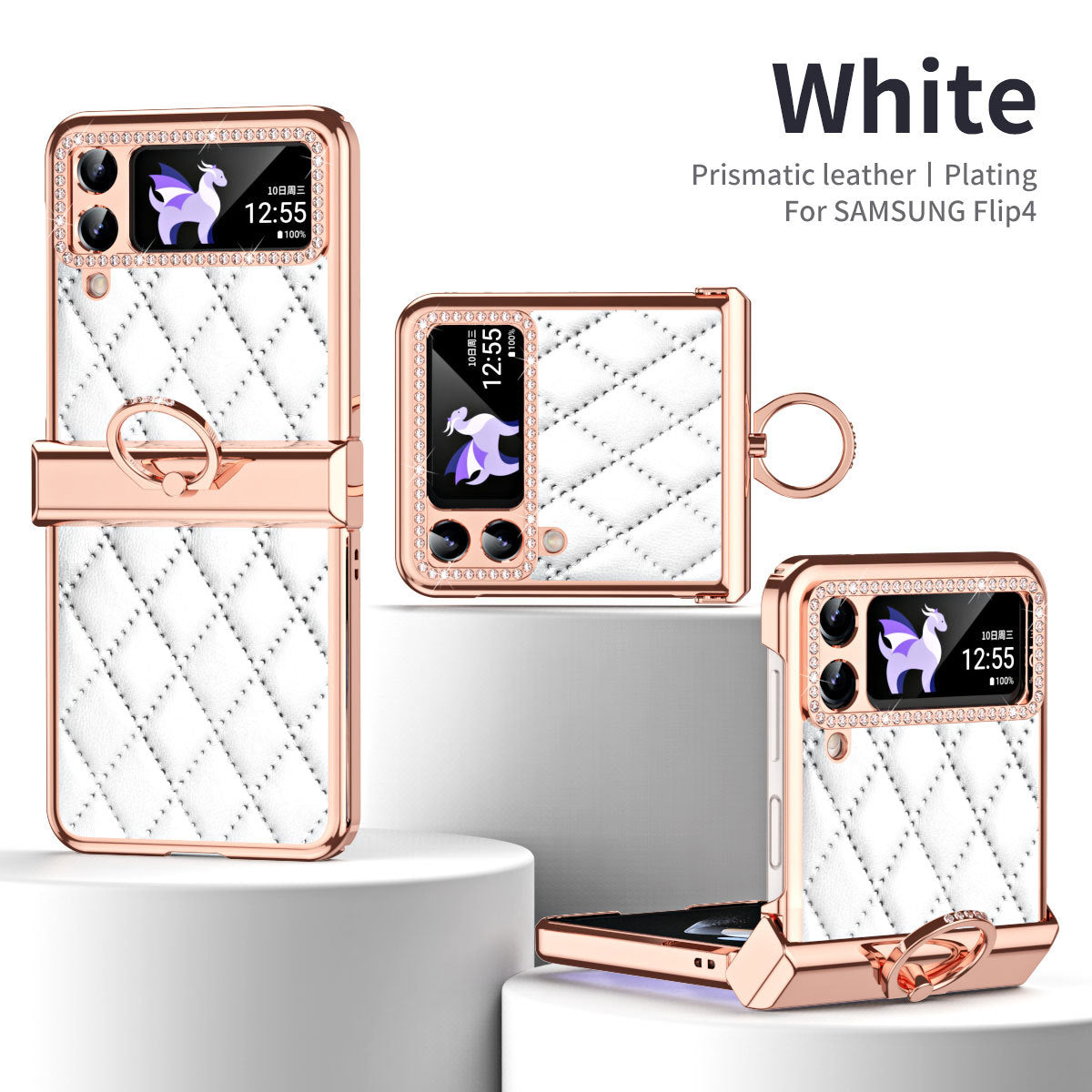 Luxury Samsung Z Flip4 5G Case With Diamond Window and Ring Stand