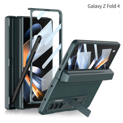 Full Protect Magnetic Hinge Case For Galaxy Z Fold4 5G With Made-in S Pen Slot & Tempered Film Stand