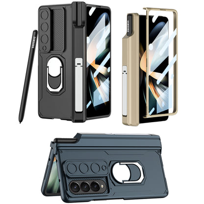 Magnetic Folding Armor Pen Slot Case For Samsung Galaxy Z Fold4 5G With Front Film and Kickstand