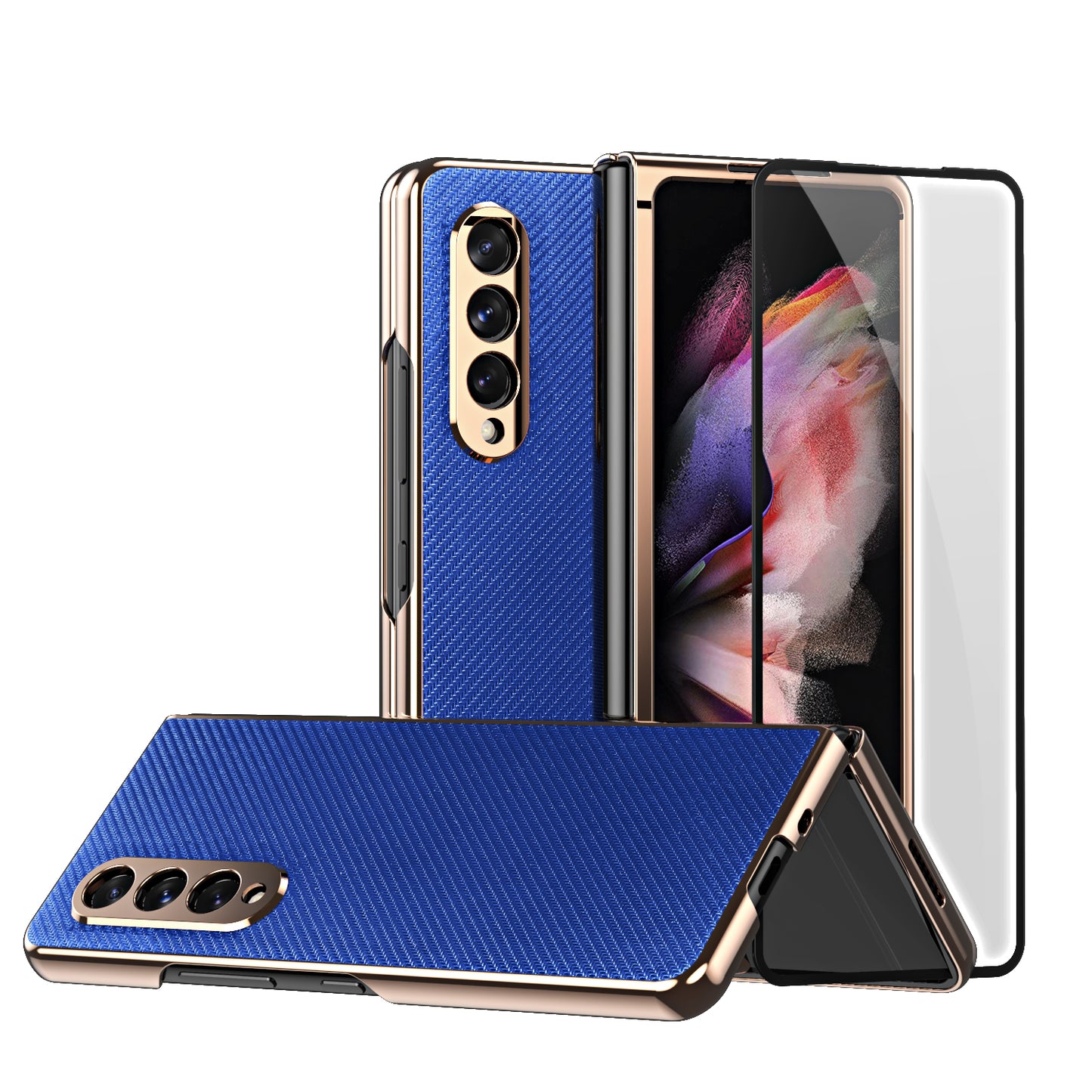 Full Protection Carbon Fiber Pattern  All-inclusive Case For Samsung Galaxy Z Fold 3 5G With Film