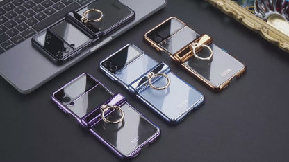 Magnetic Hinge Protect Electroplated Case For Galaxy Z Flip4 5G With Ring Standard