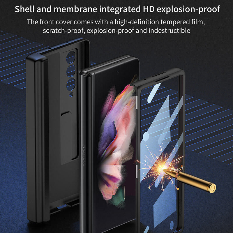 NEWEST Magnetic Folding Full Wrap Protective Pen Case With Back Screen Glass Hinge Holder Phone Cover For Samsung Galaxy Z Fold 3 5G Samsung Galaxy Z Fold 3 Case
